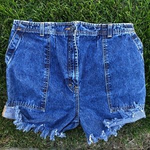 Vintage denim shorts with cargo style pockets
